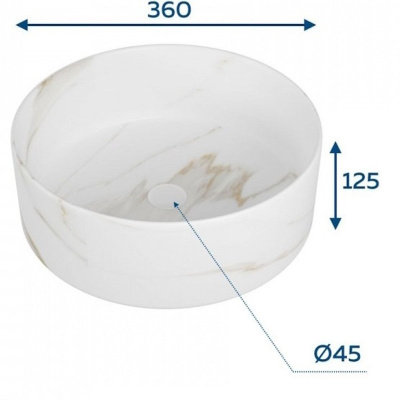 Раковина накладная Watersense Milana D35 W00761 360х360х125 мм мрамор белый матовый