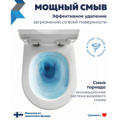 Унитаз подвесной безободковый торнадо Watersense Milana Vortex W01830 48,5х32х35,5 см микролифт