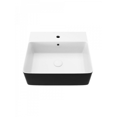 Раковина накладная Watersense Eva 46 Duo W00773 465х420х155 мм с полочкой под смеситель, черно-белый глянец