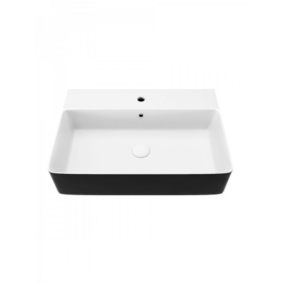 Раковина накладная Watersense Eva 60 Duo W00774 605х415х135 мм с полочкой под смеситель, черно-белый глянец