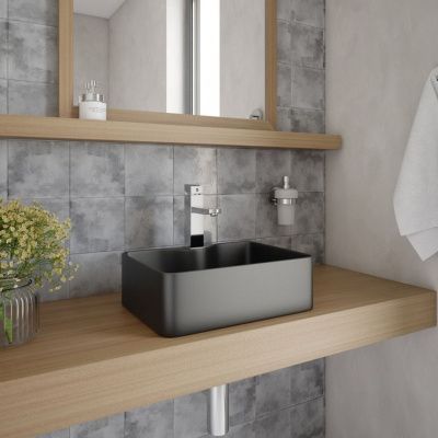 Раковина накладная Watersense Eva Mini 41 W00174 405х300х130 мм с полочкой под смеситель, черная матовая