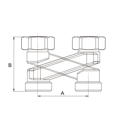 Узел нижнего подключения радиатора перекрестие Х-образное 3/4