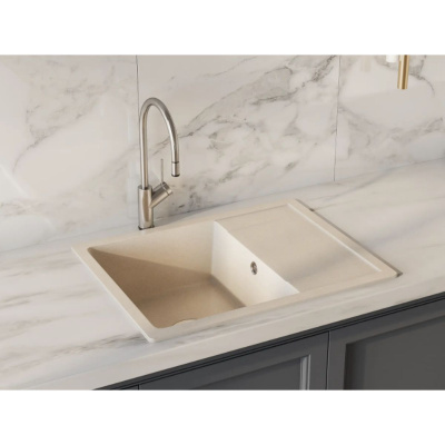 Мойка для кухни врезная SimGran Q-18 бежевая из кварцистик, 65*50.3 см без сифона