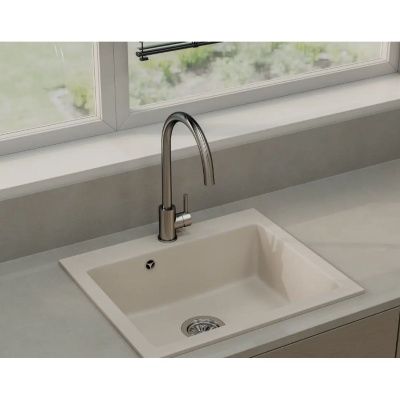 Мойка для кухни врезная SimGran Q-13 чёрная из кварцистик, 56.4*47.7 см без сифона