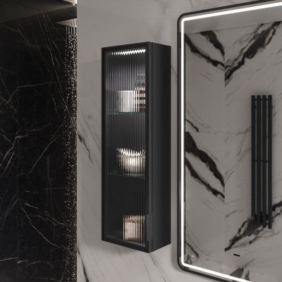 Шкаф со стеклом узкий универсальный Stoune 25.1D, sSTOUNE25.1D.R/L-35, дуб черный