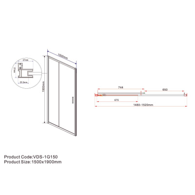 Душевая дверь Vincea Garda VDS-1G150CLGM, 1500, вороненая сталь, стекло прозрачное