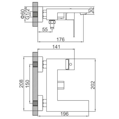 Смеситель для ванны LEDEME L73025D, с коротким изливом, графит