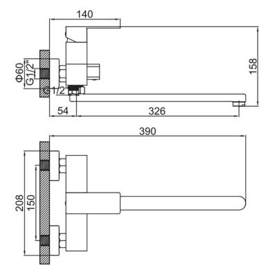 Смеситель для ванны LEDEME L72225D, с длинным изливом, графит