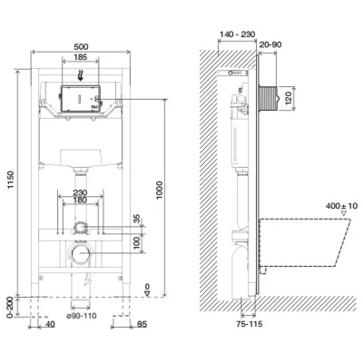 Инсталляция для подвесного унитаза 120 ECO mechanic OLI 879236mPLO1 с кнопкой Plain белая