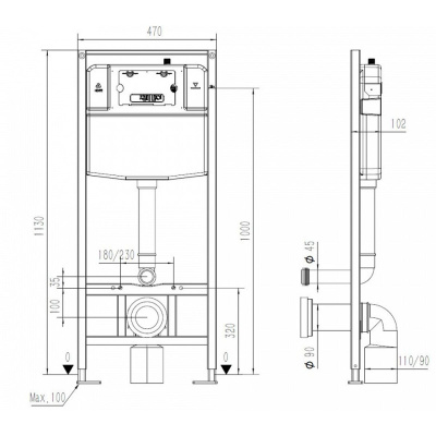 Инсталляция для подвесного унитаза Watersense Alina 55 W00179 без кнопки 1130х470х102 мм