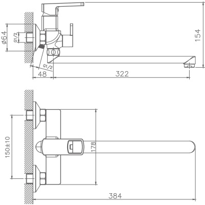 Смеситель для ванны Haiba HB22176 длинный излив, хром