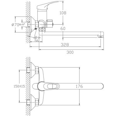 Смеситель для ванны Haiba HB2213 длинный излив, хром