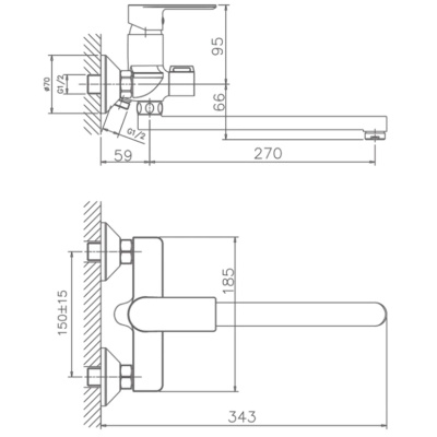 Смеситель для ванны Haiba HB22505-3 длинный излив, оружейная сталь