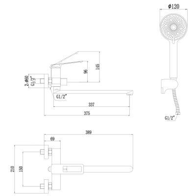 Смеситель для ванны Savol S-009024Q с длинным изливом, графит