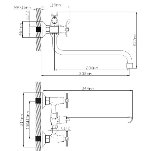 Смеситель для ванны Эверест B22-316