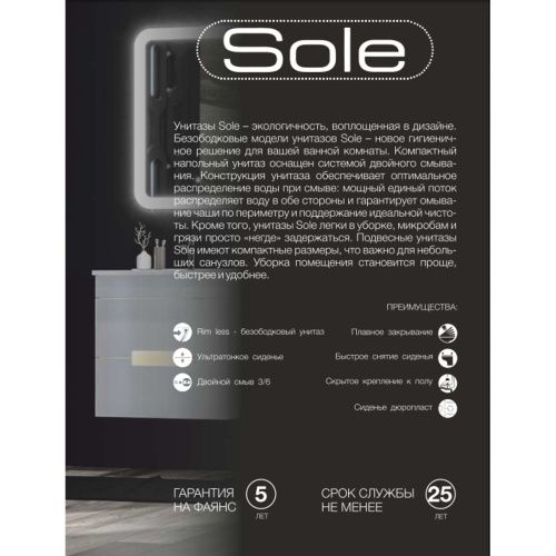 Унитаз-компакт напольный SOLE OMEGA с крышкой Soft-close безободковый
