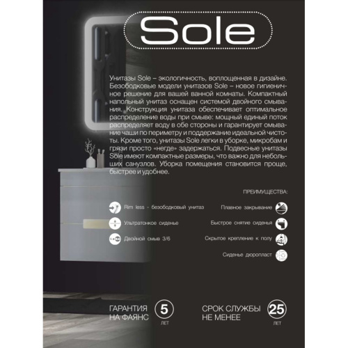 Унитаз подвесной SOLE PANDORA с крышкой Soft-close