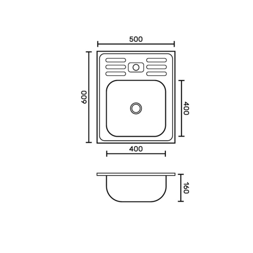 Мойка для кухни накладная FABIA м00003 из нержавеющей стали, 60*50 см без сифона