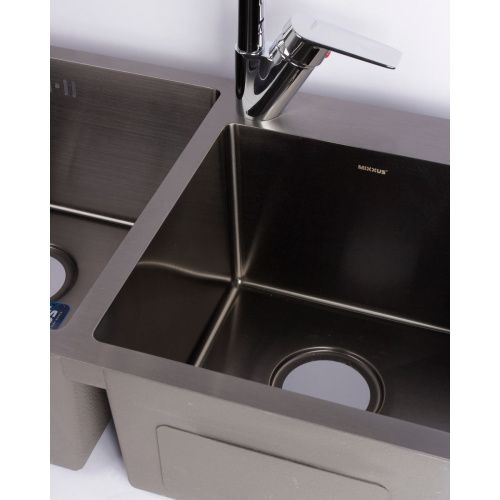 Мойка для кухни врезная MIXXUS MX7843/MX1512 черная из нержавеющей стали, 78х43 см 2 чаши с сифоном