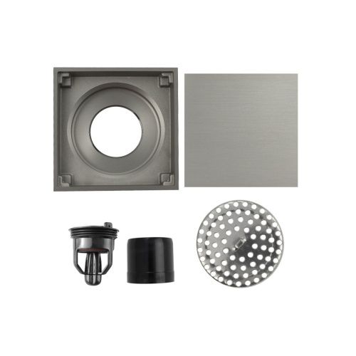 Трап MAGNUS латунный 100х100 выход 50 мм, матовый хром, вертикальный-крышка литая, с уникальной системой слива воды 00070