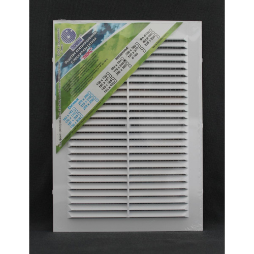 Космовент Решетка вентиляционная 170х240 с москитной сеткой пластиковая белая арт.Л170 (75)