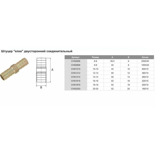 Штуцер под шланг соединительный ф8 мм TIM CHS0808