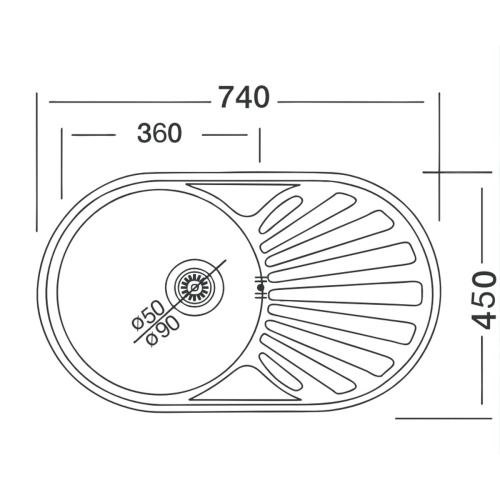 Мойка для кухни врезная VLADIX R-274 из нержавеющей стали, матовая 74*45 см с правая сифоном
