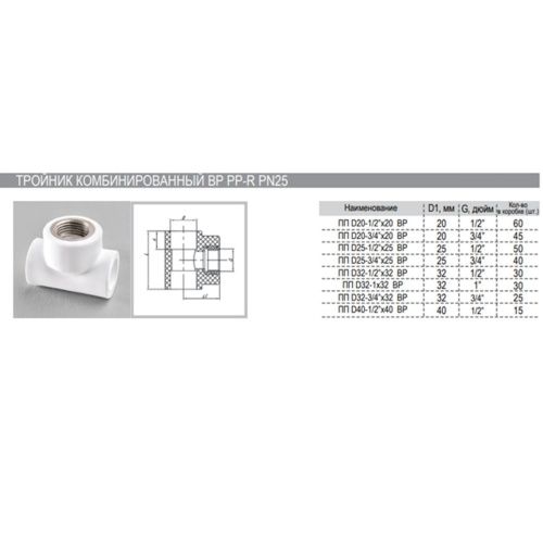 Тройник комбинированный PPR ф32х1