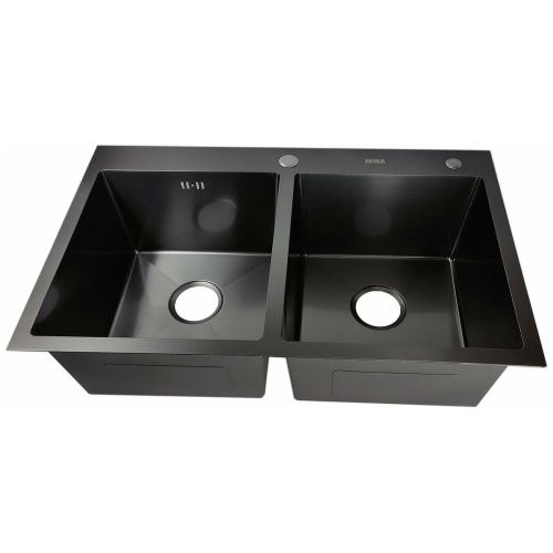 Мойка для кухни врезная AVINA HM7848/2 черная из нержавеющей стали, 78*48 см 2 чаши с сифоном, коландером, дозатором