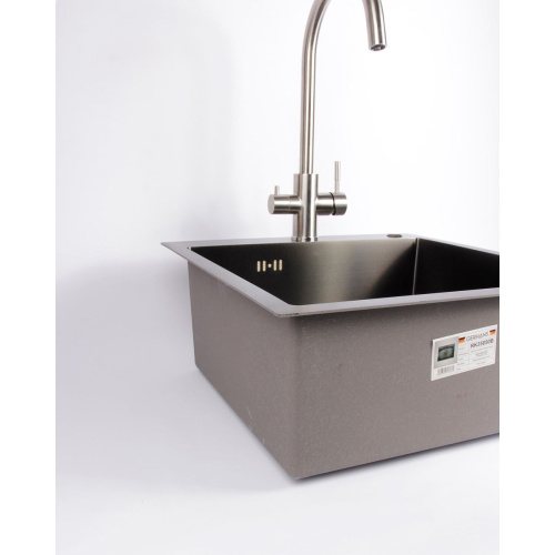 Мойка для кухни врезная GERHANS RK35050B графи из нержавеющей стали, 50х50 см с сифоном