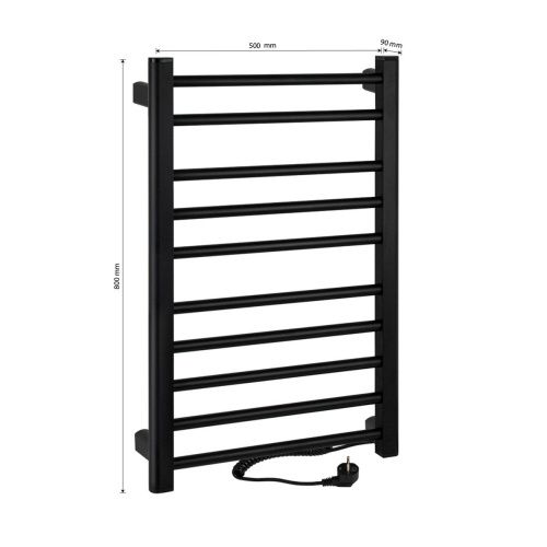 Полотенцесушитель BRIMIX 08030B Черный матовый электрический лесенка 800 х 500 х 90 мм на 10 перекладин из алюминия 260 W