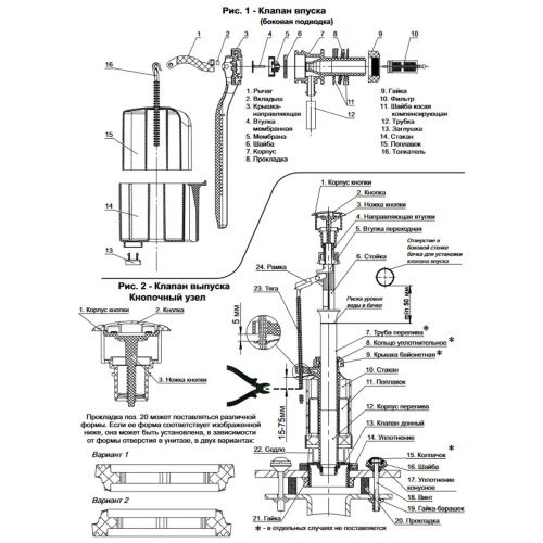 Комплект арматуры в бачок Уклад А 105.54.14.3 со штоковым клапаном выпуска