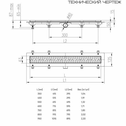 MCH Chudej Водоотводящий желоб ЧЕРНЫЙ матовый 350 мм  CH 350 KC