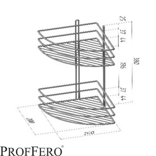 Полка угловая 2 яруса овал высокий борт Черный 200х200х380 П0001984 (10)