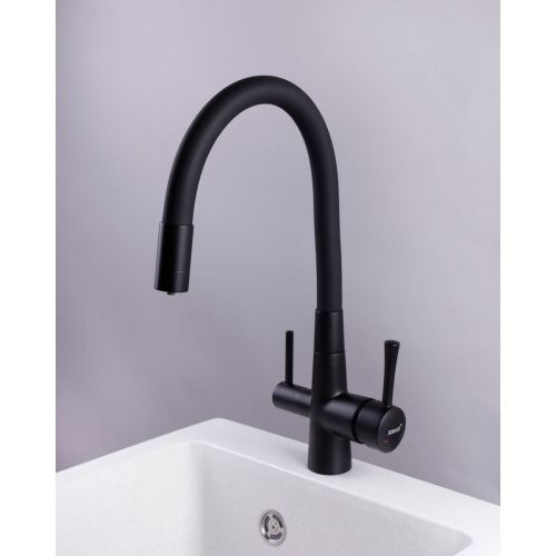 Смеситель для кухни Savol S-L1806H-01 с подключением к фильтру воды с гибким изливом черный