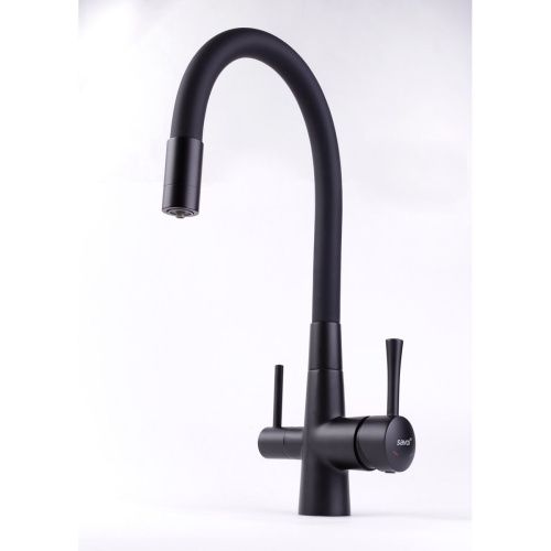 Смеситель для кухни Savol S-L1806H-01 с подключением к фильтру воды с гибким изливом черный