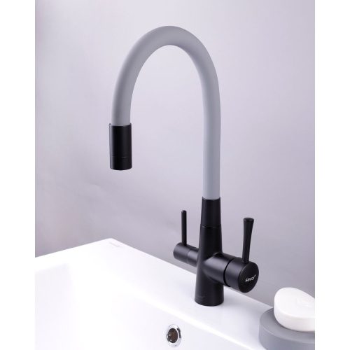 Смеситель для кухонной мойки Savol S-L1806H-04 под фильтр питьевой воды, с гибким изливом серый