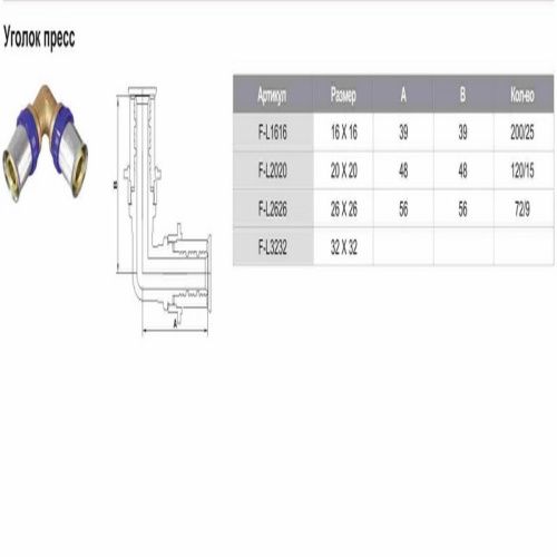 Угольник соединительный ф20х20 пресс/пресс TIM F-L2020N