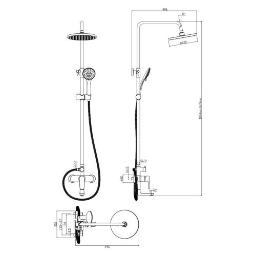 Душевая система OLIVE'S Barros 22511-1BRB Черный со смесителем и тропическим душем