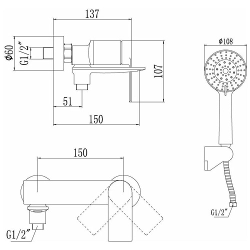Смеситель для ванны Savol S-601808Н черный