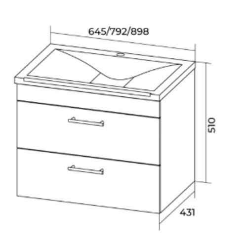 Тумба подвесная GS Милен 65 с 2 ящ. ЛДСП 16мм Дуб бунратти, ПВХ белый глянец с раковиной Milen 65 11418