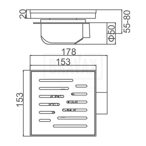 Трап GERHANS для душа античная бронза c вертикальным выходом 150х150 мм K81915C-15