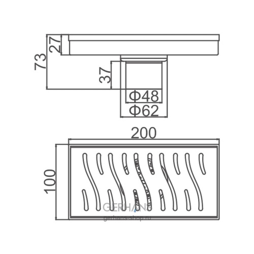 Желоб GERHANS для душа античная бронза c вертикальным выходом 200х100 мм K81410C-20