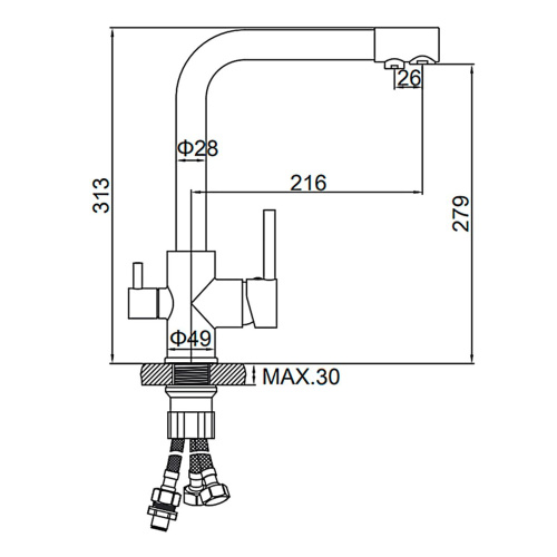 Смеситель для кухни Ledeme L4055Y-3 с подключением к фильтру воды золотой