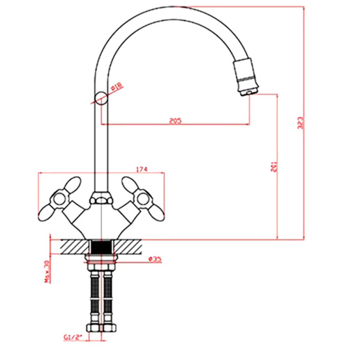 Смеситель для кухни Loffrey LF84310G с гибким изливом