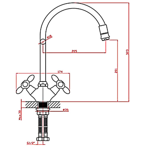 Смеситель для кухни Loffrey LF84310 с гибким изливом цветным