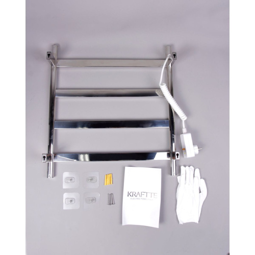 Полотенцесушитель KRAFTTE 44042 Хром лесенка электрический на 4 перекладины из нерж. стали с таймером 475х505х90 мм, 75W t - 50*C