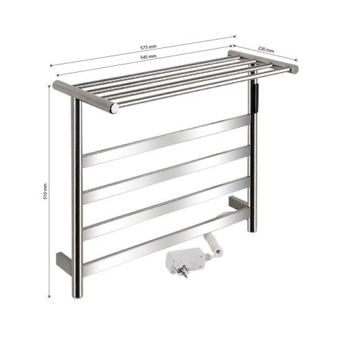 Полотенцесушитель KRAFTTE 44022 Хром лесенка электрический на 4 перекладины из нерж. стали с таймером 510х573х220 мм, 75W t - 50*C