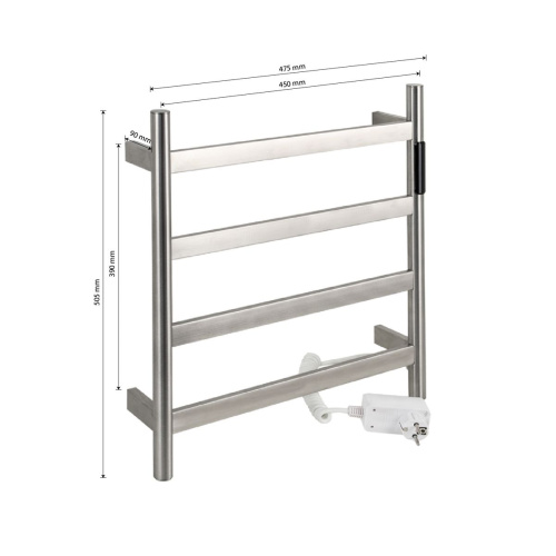 Полотенцесушитель KRAFTTE 44043 Хром матовый Лесенка электрический на 4 перекладины из нерж. стали с таймером 475х505х90 мм, 75W t - 50*C
