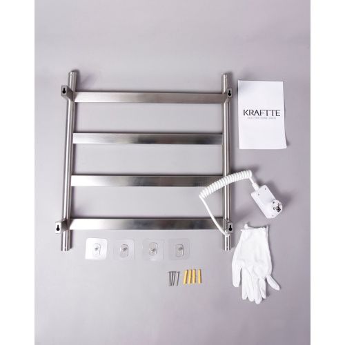 Полотенцесушитель KRAFTTE 44043 Хром матовый Лесенка электрический на 4 перекладины из нерж. стали с таймером 475х505х90 мм, 75W t - 50*C